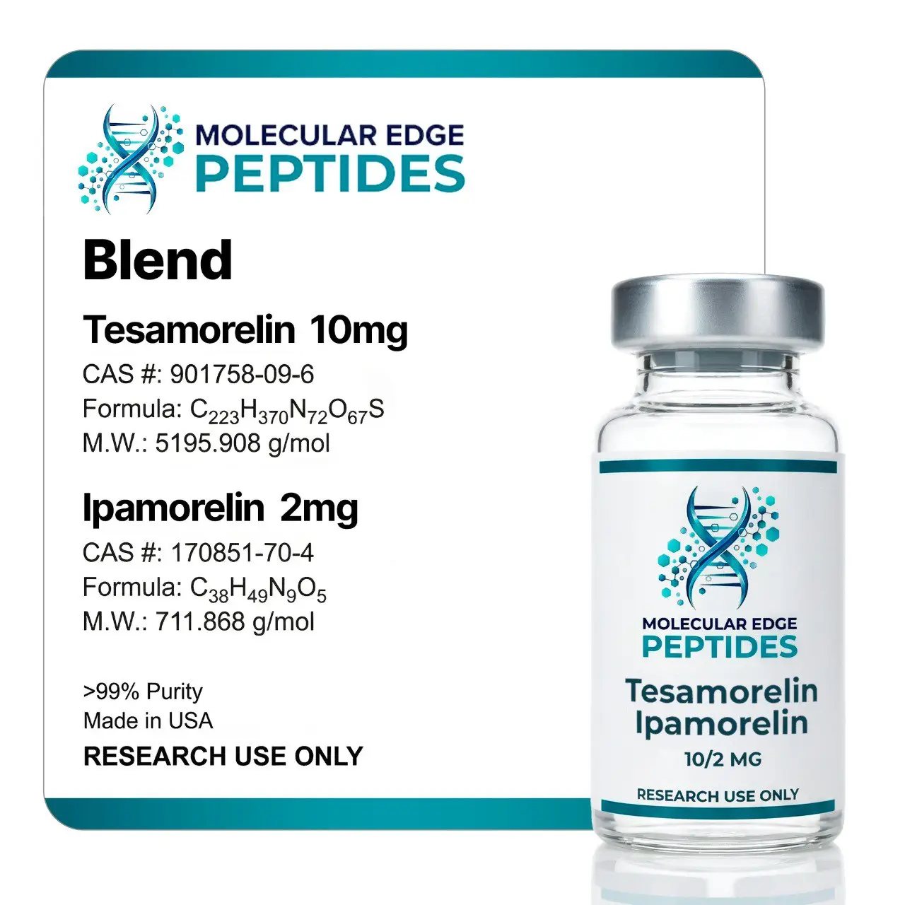 2X blend peptide Tesamorelin 10mg & peptide Ipamorelin 2mg